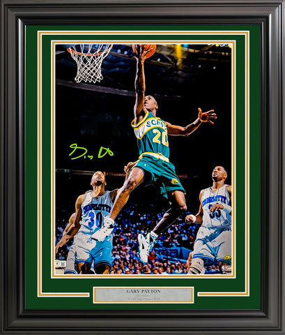 GARY PAYTON AUTOGRAPHED FRAMED 16X20 PHOTO SEATTLE SONICS BECKETT WITNESS 209398