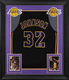 Magic Johnson Signed Black Pro Style Framed Jersey w/ Purple Numbers BAS Wit 2