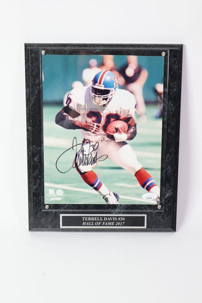 Terrell Davis Autographed 8x10 Photo with Plaque JSA COA