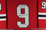 BOBBY HULL INSCRIBED 2x (Blackhawks red TOWER) Signed Framed Jersey JSA