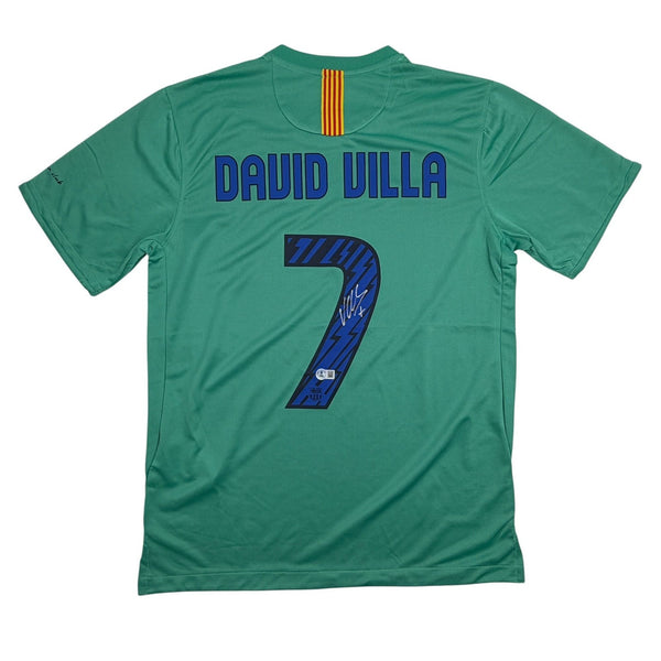 Autographed/Signed David Villa FC Barcelona Teal Jersey Beckett BAS COA