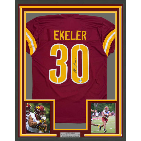 Framed Autographed/Signed Austin Ekeler 35x39 Washington Jersey Beckett BAS COA