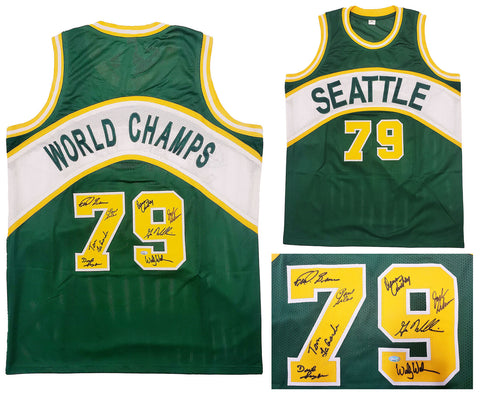 1978-79 NBA CHAMP SUPERSONICS AUTOGRAPHED GREEN JERSEY 8 SIGS BROWN MCS 145850