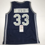 Autographed/Signed Alonzo Mourning Georgetown Blue College Basketball Jersey JSA