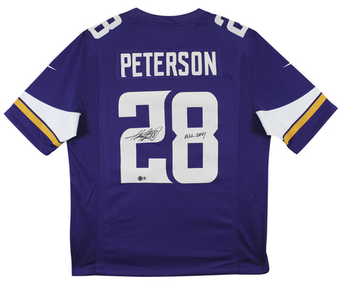 Vikings Adrian Peterson "All Day" Signed Purple Nike Game Jersey BAS Witnessed
