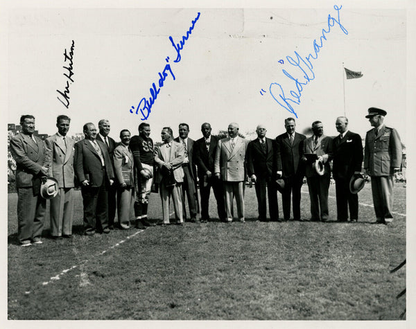 Red Grange, Don Hutson & Bulldog Turner Signed 8x10 Photo JSA LOA 48284