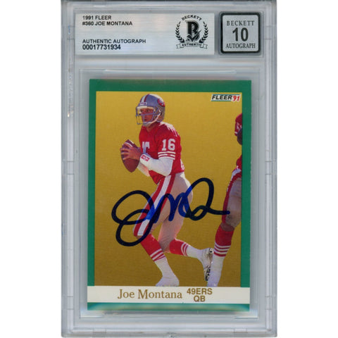 Joe Montana Autographed/Signed 1991 Fleer #360 Slab Trading Card Beckett 49931