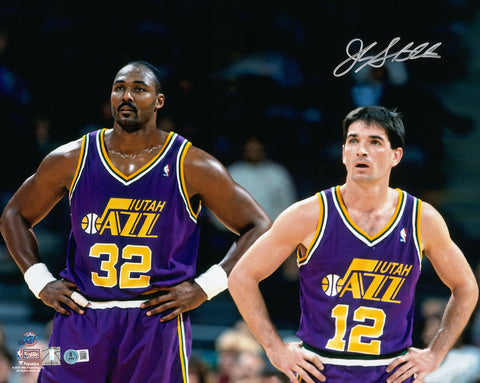 JOHN STOCKTON AUTOGRAPHED 16X20 PHOTO JAZZ W/ KARL MALONE BECKETT WITNESS 224363