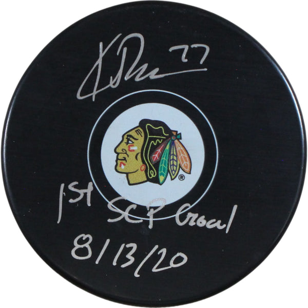 Kirby Dach Autographed Chicago Blackhawks Puck 1st SCP Goal Fanatics 53850