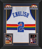 Alex English "HOF 97" Signed White Pro Style Framed Jersey BAS Witnessed
