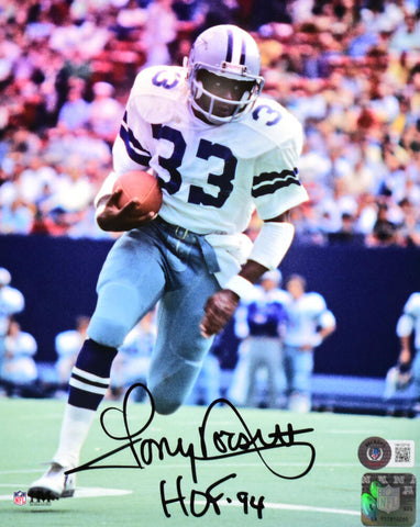 Tony Dorsett Autographed Dallas Cowboys 8x10 Running w/HOF - Beckett W Hologram