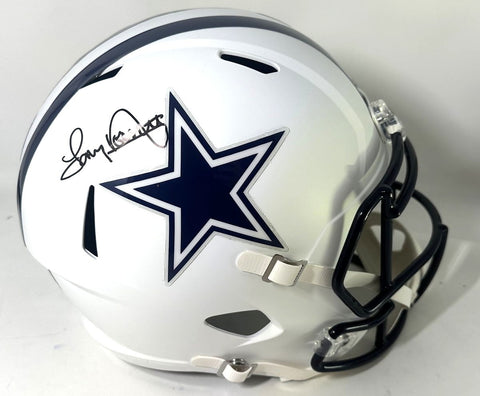 Cowboys TONY DORSETT Signed Full Size FLAT WHITE Speed Replica Helmet AUTO - JSA