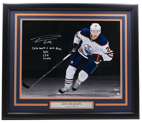 Leon Draisaitl Signed Framed Edmonton Oilers 16x20 Spotlight Photo Insc Fanatics