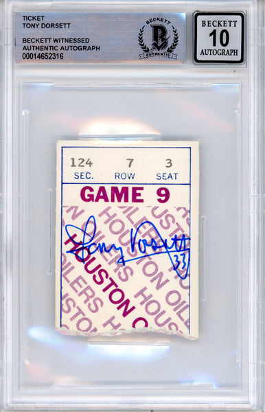 Tony Dorsett Autographed 11/22/1979 vs Oilers Ticket Stub Beckett Slab 39206