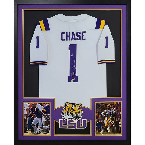 Ja'Marr Chase Autographed Signed Framed White LSU Tigers Jersey FANATICS