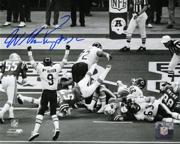 WILLIAM PERRY Signed Chicago Bears Super Bowl XX TD Run B&W 8x10 Photo -SCHWARTZ