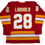 Autographed/Signed Elias Lindholm Calgary Red Hockey Jersey Beckett BAS COA