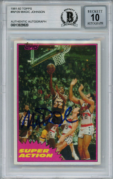 Magic Johnson Signed 1981-82 Topps #W109 Trading Card Beckett 10 Slab 37810