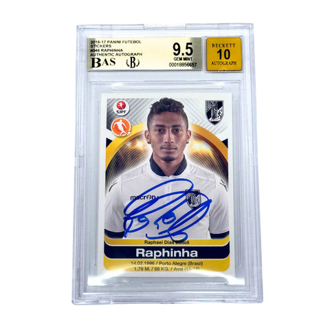 Raphinha Signed 2016-17 Panini Futebol Rookie Sticker #346 - BGS 9.5 AUTO 10