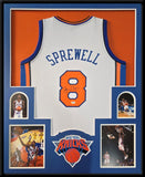 FRAMED NEW YORK KNICKS LATRELL SPREWELL AUTOGRAPHED SIGNED JERSEY PSA COA