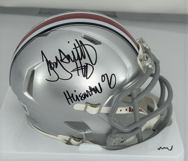 Buckeyes TROY SMITH Signed Riddell OSU Speed Mini Helmet AUTO w/ Heisman - BAS