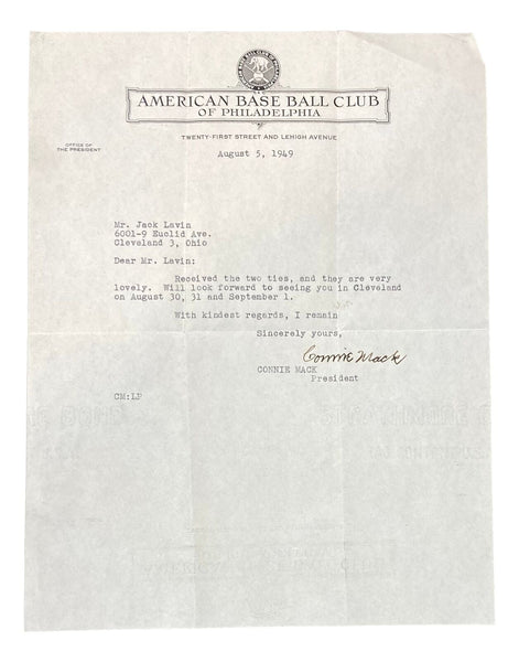 Connie Mack Philadelphia Athletics Signed Hand Written Letter BAS A31891