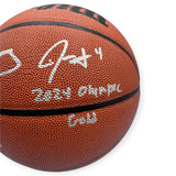 Jayson Tatum, White & Holiday Autographed Basketball 2024 Olympic Gold Inscribed