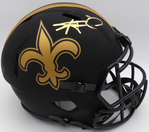 Alvin Kamara Autographed Eclipse Black Full Size Helmet Saints Beckett 1W403514