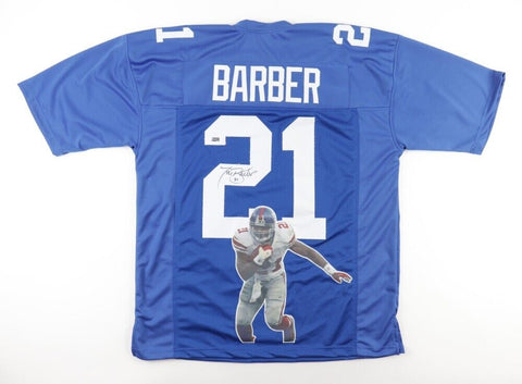 Tiki Barber Signed New York Giant Photo Jersey (Steiner) 3xPro Bowl RB 2004-2006