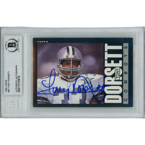 Tony Dorsett Autographed 1985 Topps 40 Slabbed Trading Card Beckett 45912