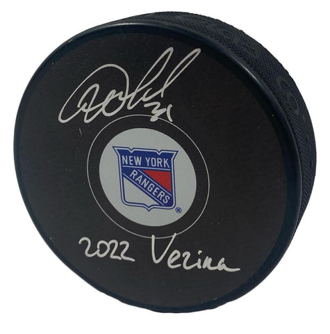 IGOR SHESTERKIN Autographed New York Rangers "2022 Vezina" Hockey Puck FANATICS