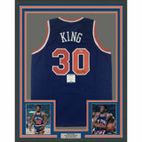 FRAMED Autographed/Signed BERNARD KING 33x42 New York Blue Jersey Beckett COA