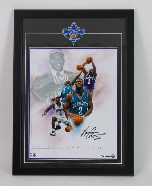 Larry Johnson Autographed 16x20 Photo -- Charlotte Hornets | Deluxe Framed | UDA