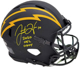 Justin Herbert Auto Chargers Eclipse Black Full Size Helmet 2020 NFL OROY Scuff
