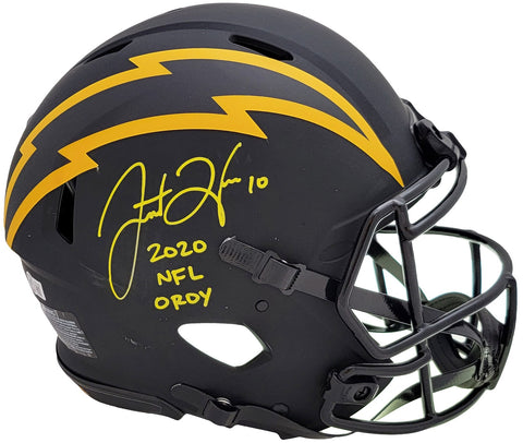 Justin Herbert Auto Chargers Eclipse Black Full Size Helmet 2020 NFL OROY Scuff