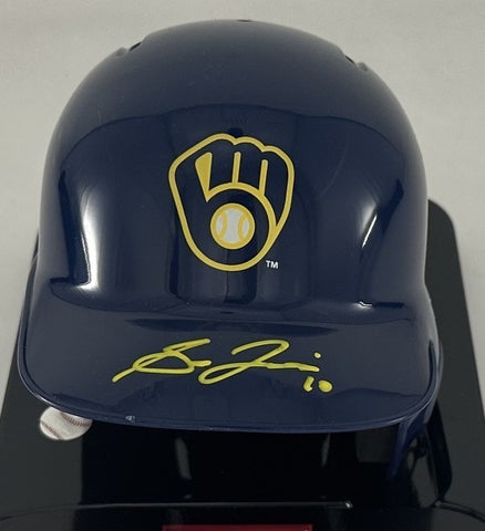 Milwaukee Brewers SAL FRELICK Signed Rawlings BLUE Mini Helmet AUTO - BAS