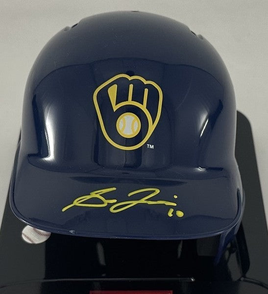Milwaukee Brewers SAL FRELICK Signed Rawlings BLUE Mini Helmet AUTO - BAS