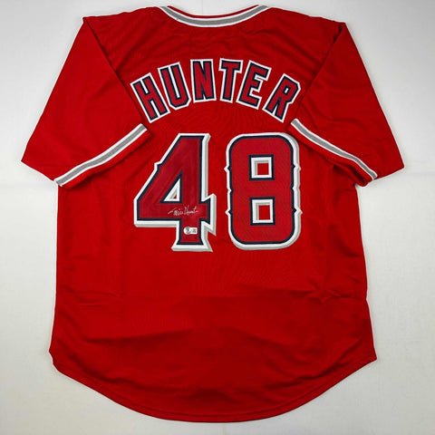 Autographed/Signed Torii Hunter Los Angeles Anaheim Red Jersey Beckett BAS COA