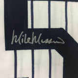 FRAMED Autographed/Signed MIKE MUSSINA 33x42 New York Pinstripe Jersey JSA COA