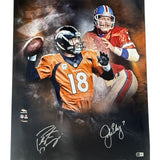 John Elway Peyton Manning Signed Denver Broncos 20x24 Photo AS IS Beckett 57880