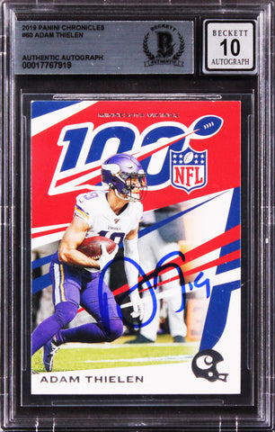Vikings Adam Thielen Signed 2019 Panini Chronicles #60 Card Auto GM 10! BAS Slab