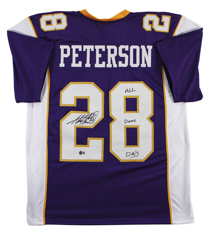 Adrian Peterson "All Damn Day" Signed Purple Pro Style Jersey BAS Witnessed