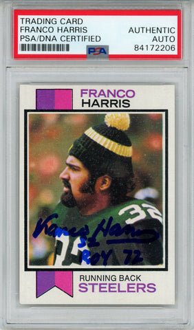 Franco Harris Autographed 1973 Topps #89 Rookie Card ROY PSA Slab 43586