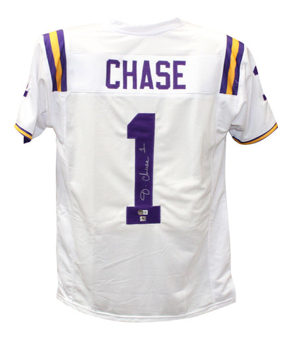 Ja'Marr Chase Autographed/Signed College Style White XL Jersey BAS 40267