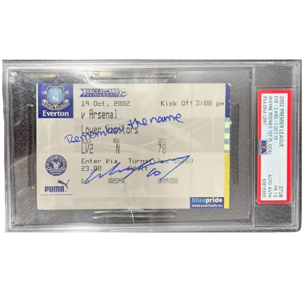 Wayne Rooney Signed First EPL Goal Ticket Inscribed Remember The Name - PSA 1.5