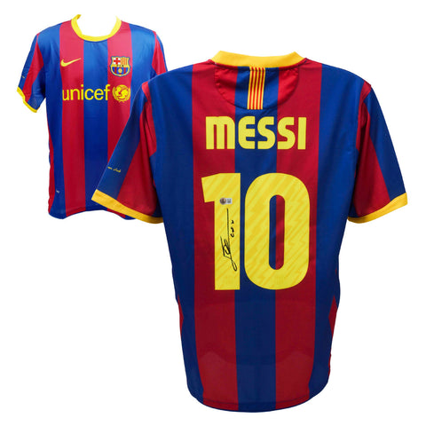 Lionel Messi Signed FC Barcelona Home Soccer Jersey #10 with Beckett Witness