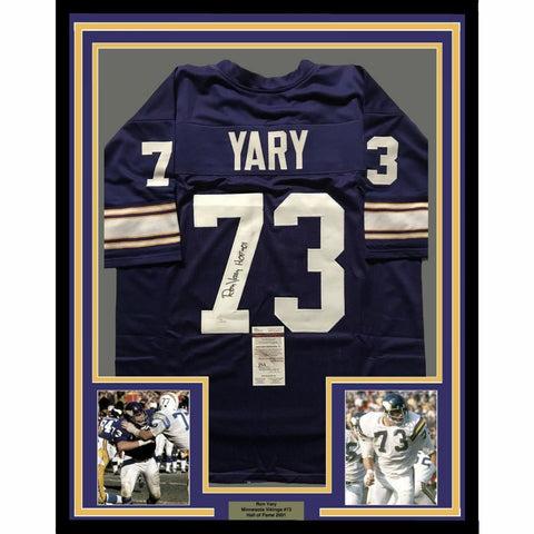 FRAMED Autographed/Signed RON YARY HOF 01 33x42 Minnesota Purple Jersey JSA COA