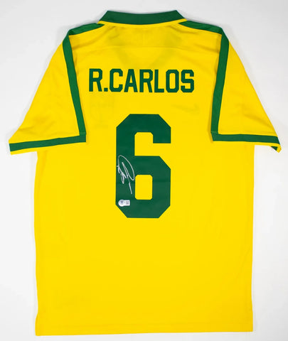 Roberto Carlos Signed Brazil National Team Jersey (Beckett) 2002 World Cup Champ