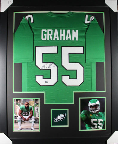 BRANDON GRAHAM (Eagles kelly green TOWER) Signed Autographed Framed Jersey JSA
