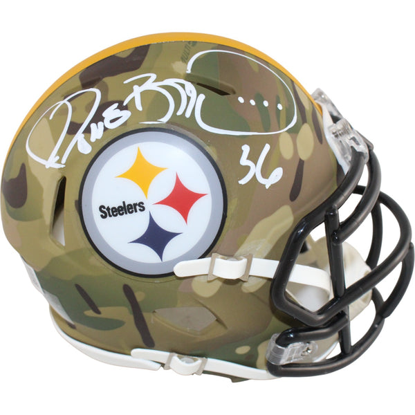 Jerome Bettis Autographed Pittsburgh Steelers Camo Mini Helmet Beckett 51645